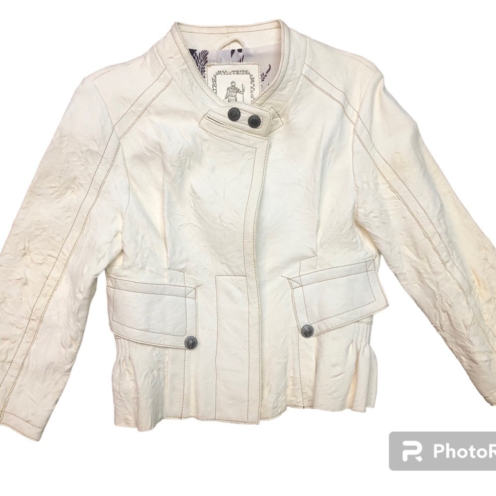 Leather Ivory Moto Style Jacket